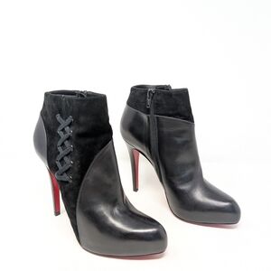Christian Louboutin Platform Lace Up Stiletto Black Leather Ankle Boots Size 38